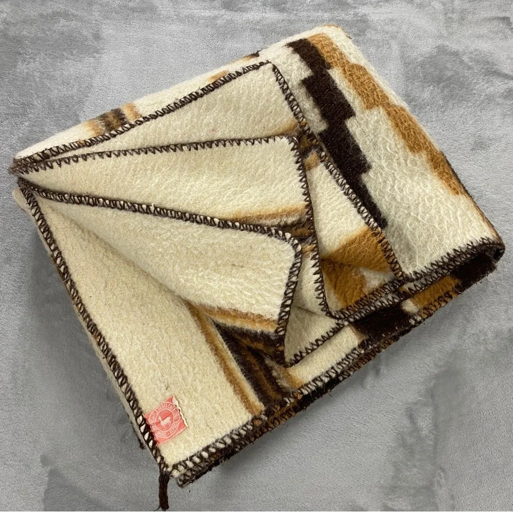 Vintage 60s Santa Catalina 100% Alpaca Wool Frazada Blanket 74x86 Inca Lima Peru